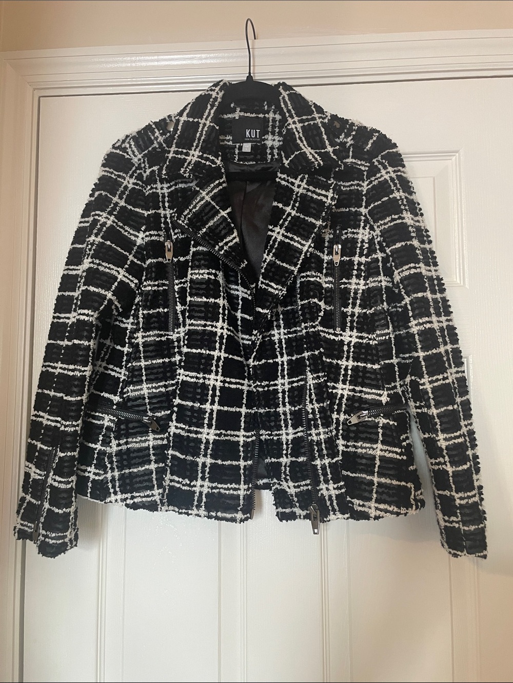 Kut from the Kloth Black and White Plaid Bouclé Jacket